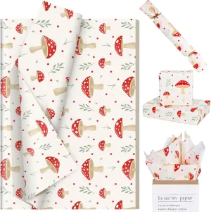 100 Sheets Mushroom Tissue Paper Red Mushroom Botanical Gift Wrapping Paper Forest Decorative Craft Paper for Birthday Party Baby Shower DIY Craft Decoration Gift Packaging, 20 x 14 Inch