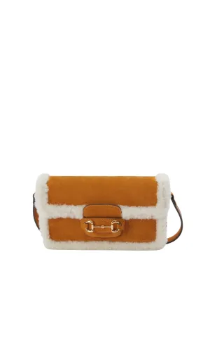 1955 Horsebit Suede Tote Bag with Shearling-Trim
