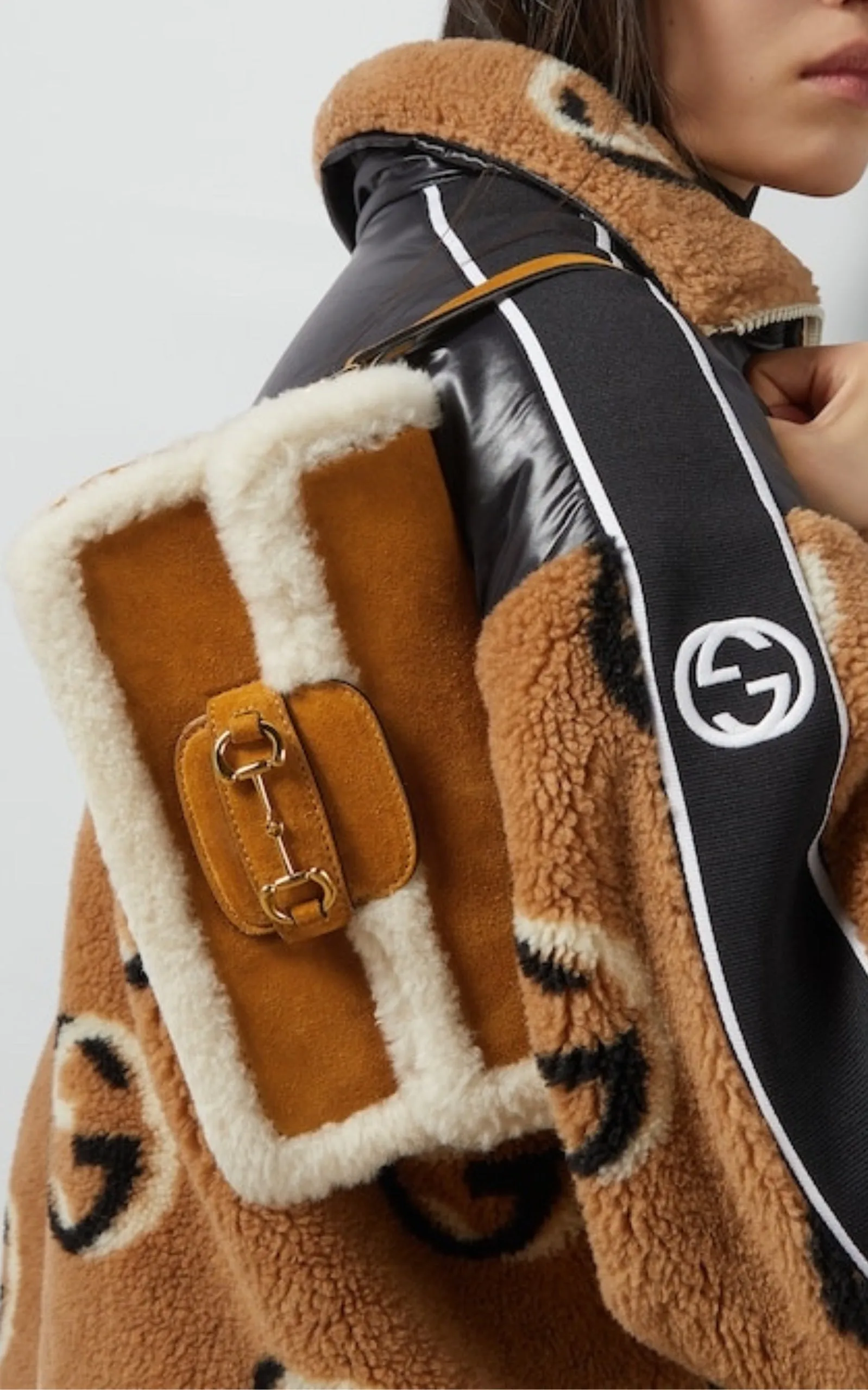 1955 Horsebit Suede Tote Bag with Shearling-Trim