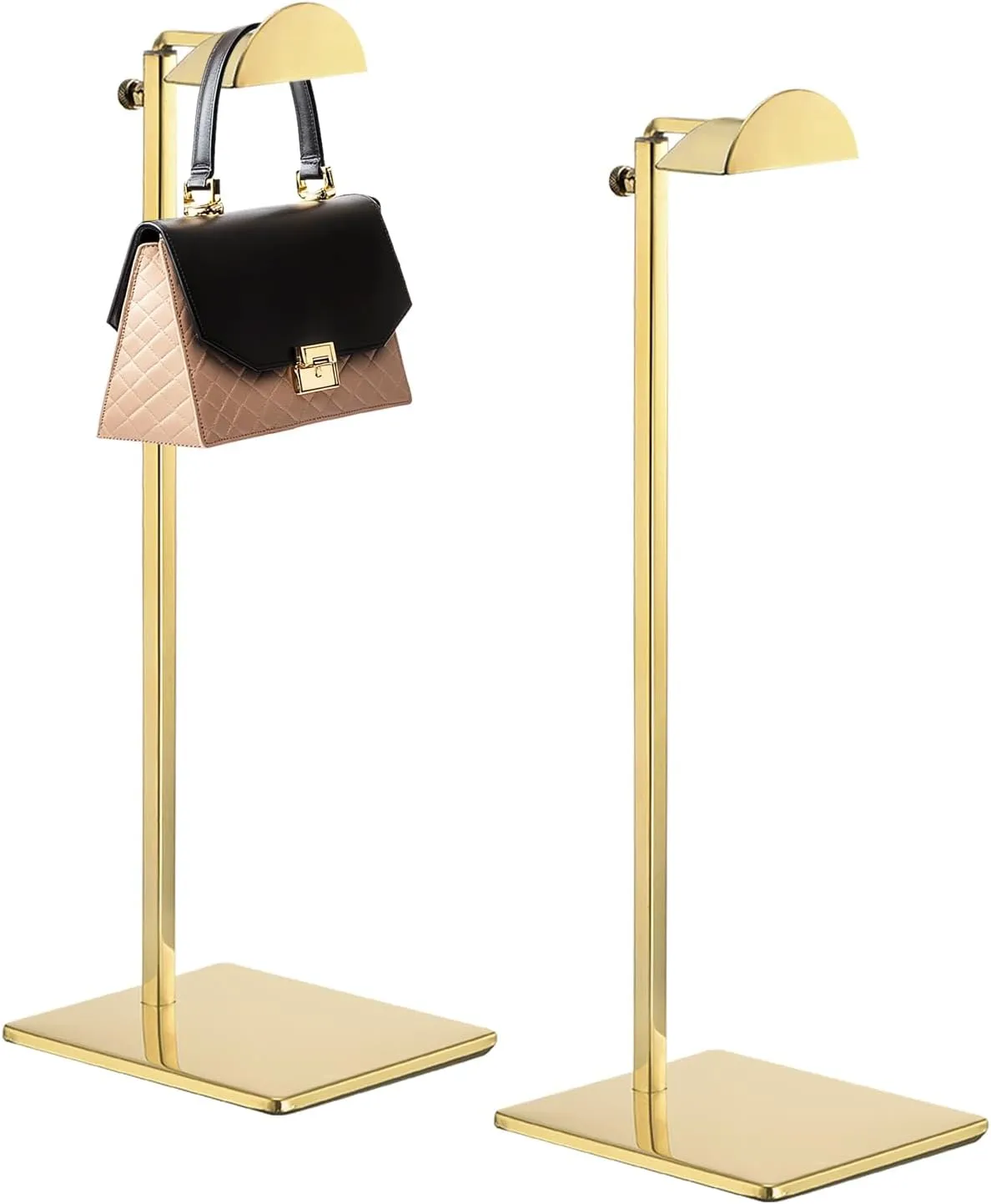 2 Pack - Stainless Steel Purse Display Stand, 400-750mm Adjustable Height Hanging Handbag Rack Appropriate for Boutique Store, Gold