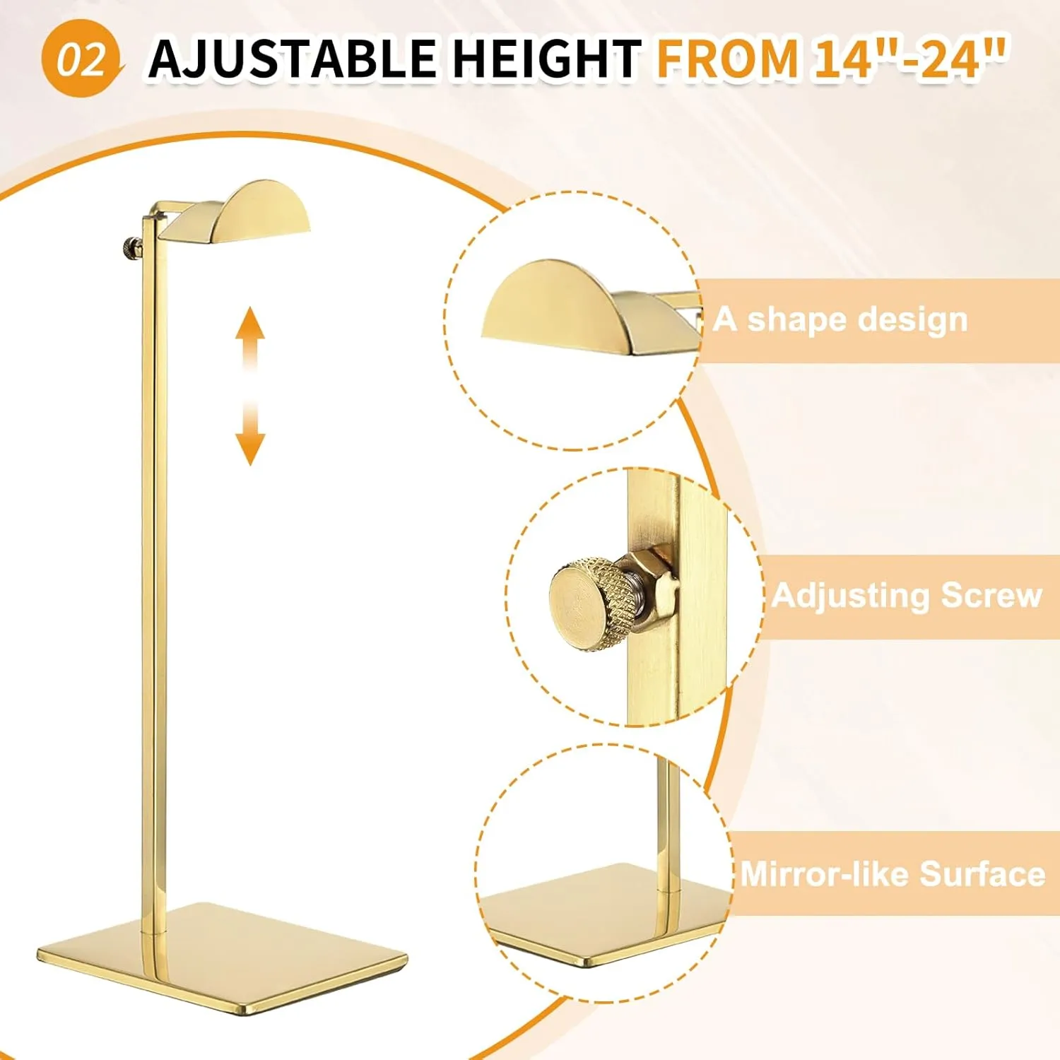 2 Pack - Stainless Steel Purse Display Stand, 400-750mm Adjustable Height Hanging Handbag Rack Appropriate for Boutique Store, Gold