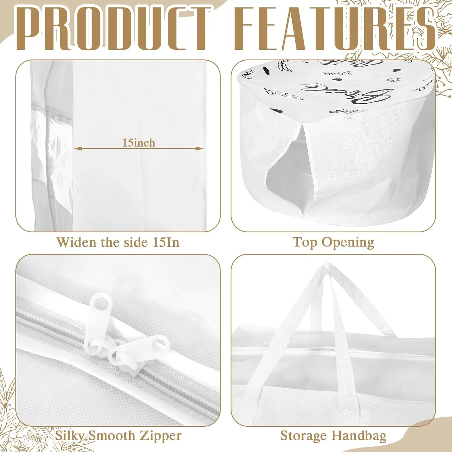 2 Packs 70" Wedding Dress Garment Bag with 15" Gusseted Wedding Garment Tote Bag for Storage and Travel Prom