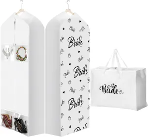 2 Packs 70" Wedding Dress Garment Bag with 15" Gusseted Wedding Garment Tote Bag for Storage and Travel Prom