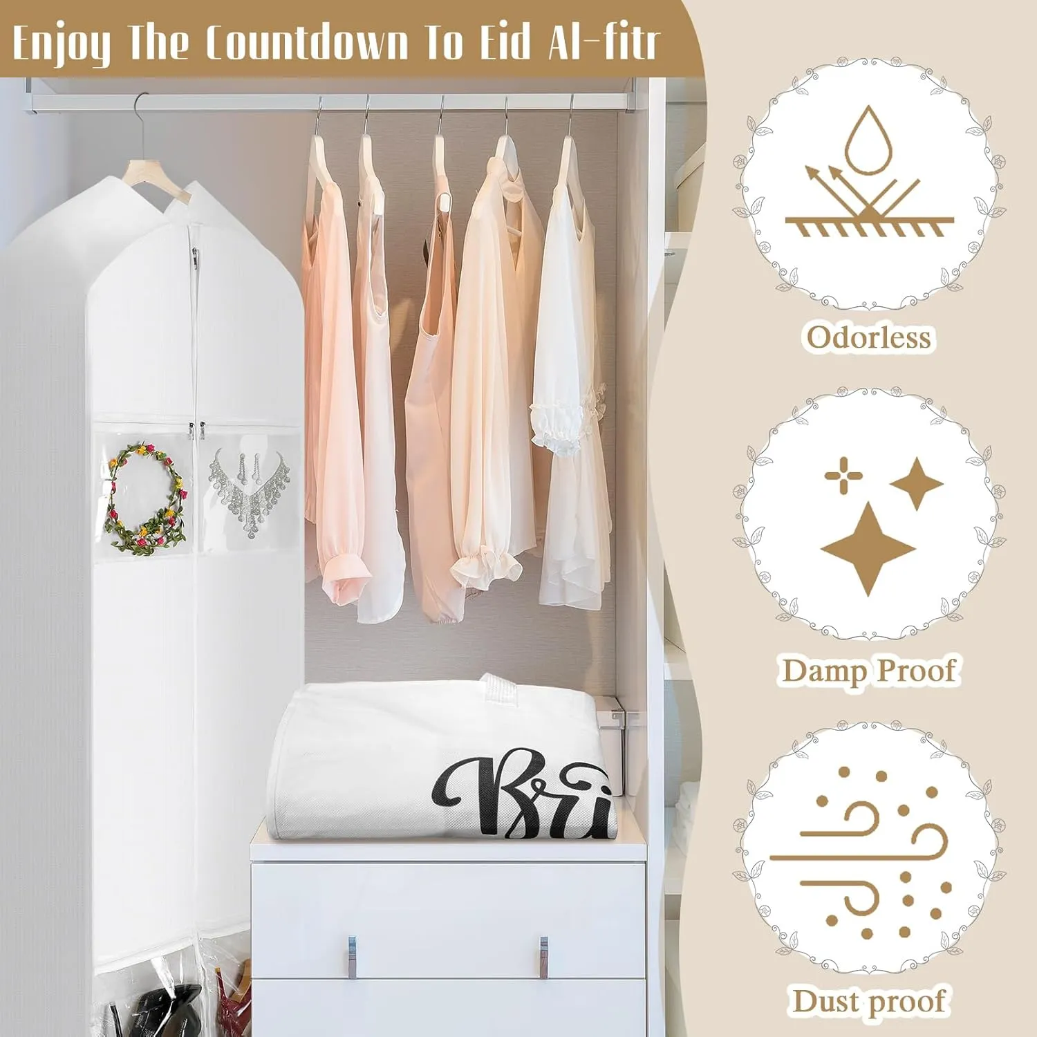 2 Packs 70" Wedding Dress Garment Bag with 15" Gusseted Wedding Garment Tote Bag for Storage and Travel Prom