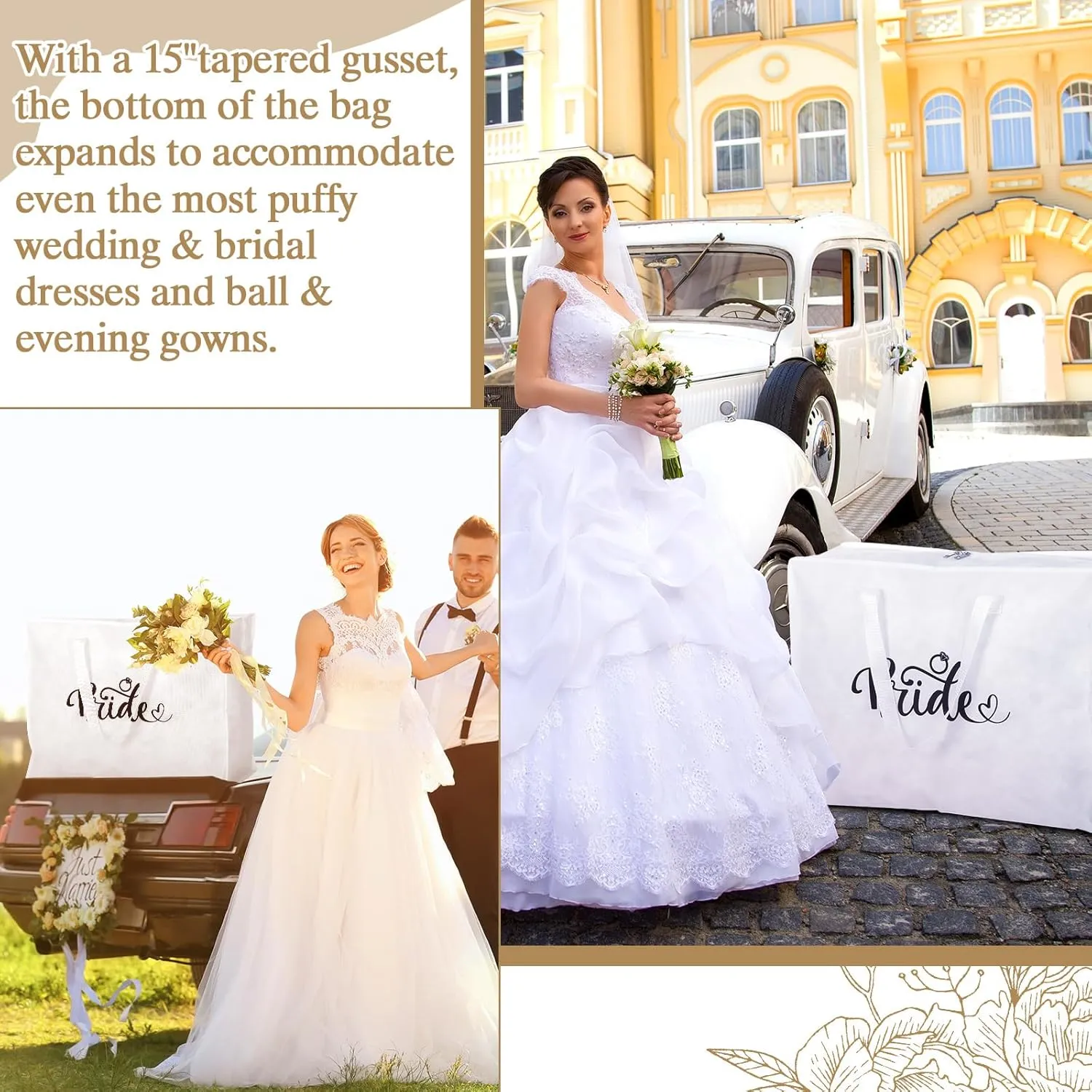 2 Packs 70" Wedding Dress Garment Bag with 15" Gusseted Wedding Garment Tote Bag for Storage and Travel Prom