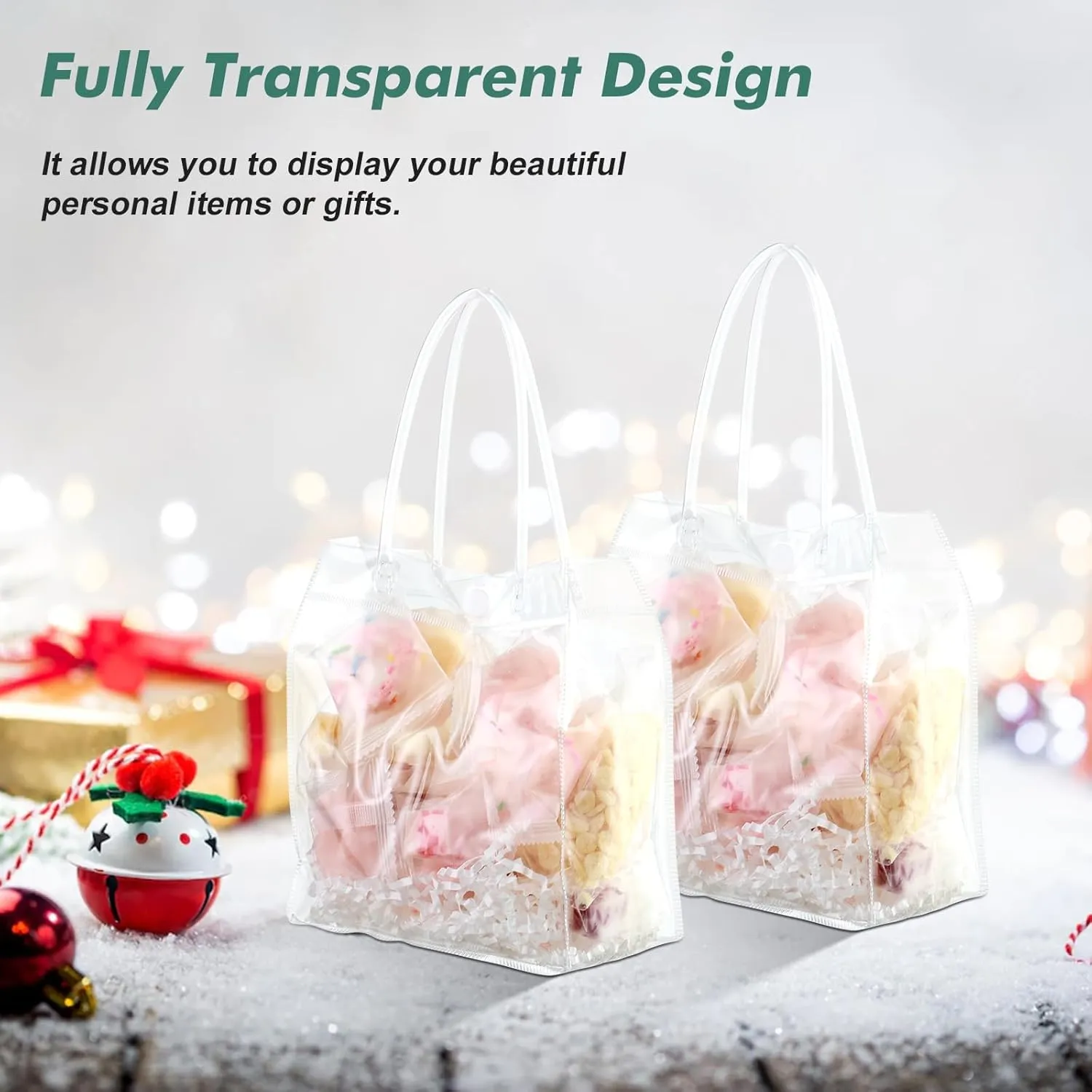 20 Pcs Small Clear Gift Bags with Handle 5.9" x 6.3" x 2.8" Reusable Clear Party Favor Bags Mini Transparent Gift Bags Plastic Tote Goodie Bags for Birthday, Baby Shower, Wedding, Holidays (6 Mils)