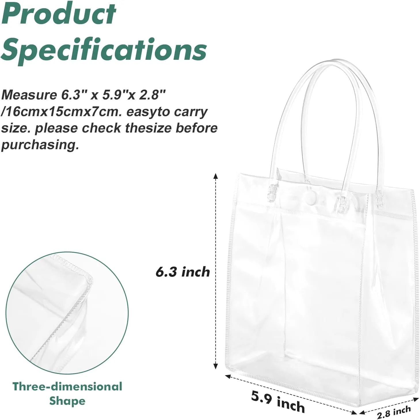 20 Pcs Small Clear Gift Bags with Handle 5.9" x 6.3" x 2.8" Reusable Clear Party Favor Bags Mini Transparent Gift Bags Plastic Tote Goodie Bags for Birthday, Baby Shower, Wedding, Holidays (6 Mils)