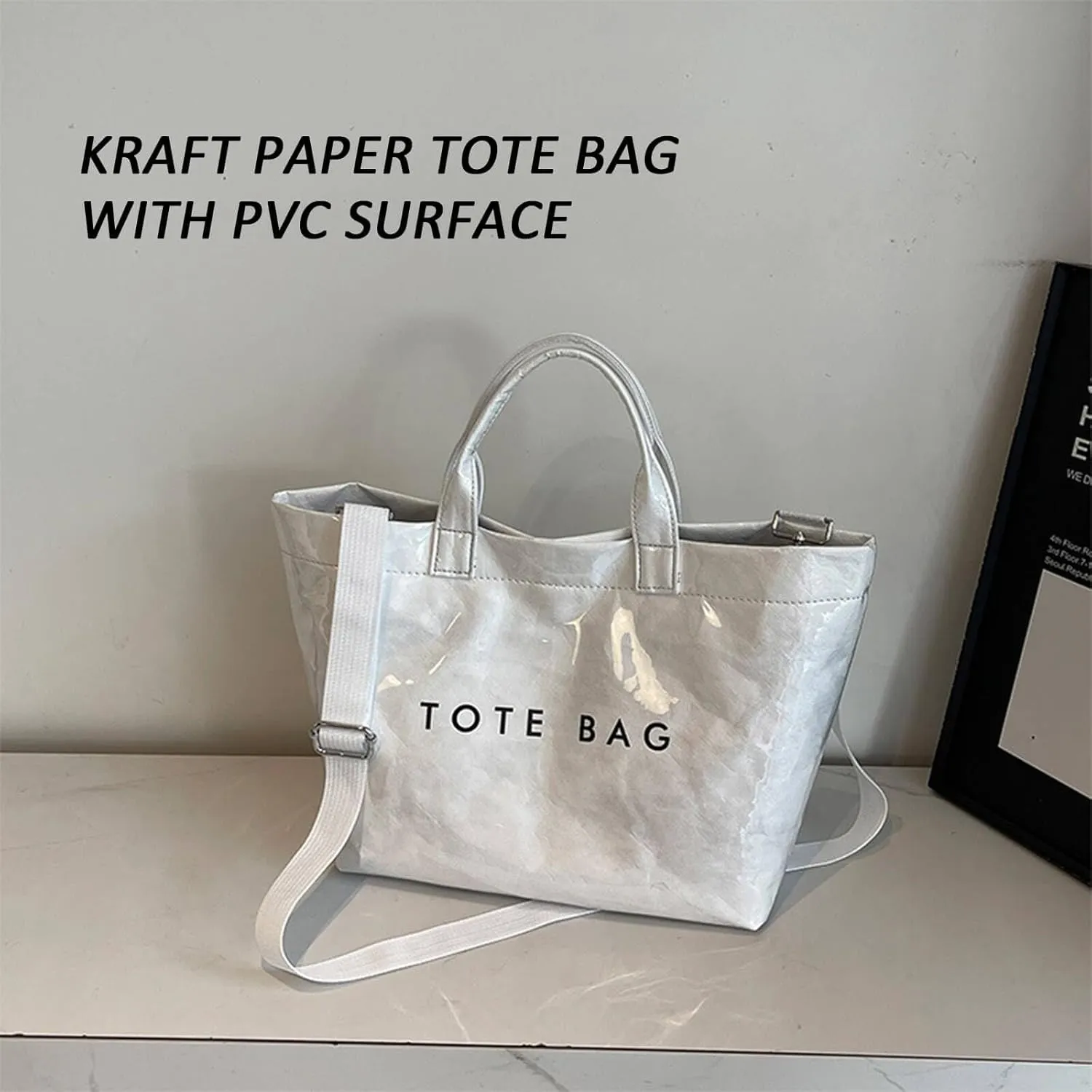 2025 Upgraded PVC Tote Bag for Women with Detachable Crossbody Strap, Letters Print Large Clear Designer Hobo Handbag