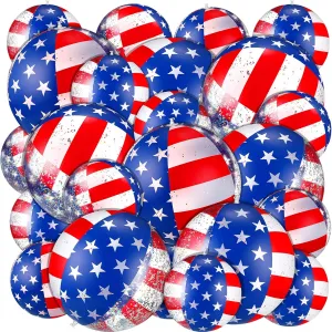 24 Pcs 4th of July Inflatable Beach Balls Bulk, 16 Inch 8 Inch USA Flag Patriotic Beach Balls Large Glitter Swimming Pool Inflatable Ball for Independence Day Decorations Summer Outdoor Pool Toys Game