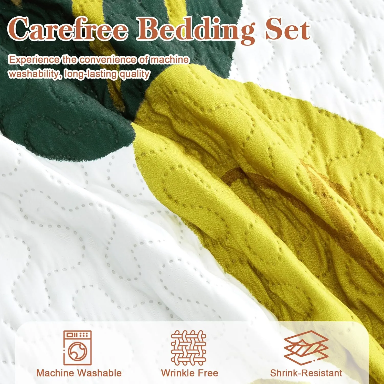 3 Piece Boho Floral King Size Quilt Sets Farmhouse Reversible Lightweight Bedspread Coverlet with 2 Shams Mid Century Botanical Leaves Microfiber Bedding Quilts Set for All Season, 106''x96''