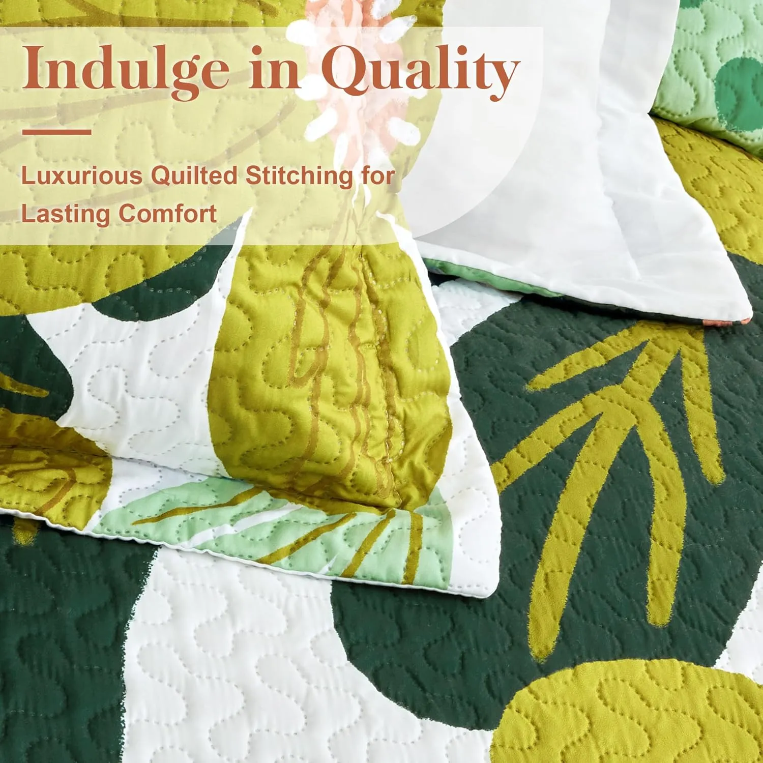 3 Piece Boho Floral King Size Quilt Sets Farmhouse Reversible Lightweight Bedspread Coverlet with 2 Shams Mid Century Botanical Leaves Microfiber Bedding Quilts Set for All Season, 106''x96''