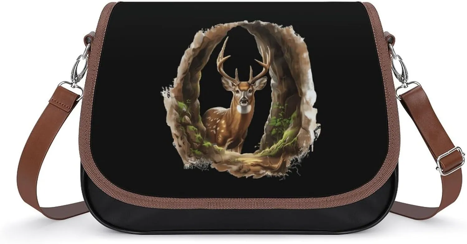 3D Deer Funny Women's Crossbody Bags Novelty Leather Purse Handbag Shoulder Bag