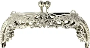 3dancraftit Vintage Fancy Zinc Alloy Emboss Sew on Kiss Clasp Lock Coin Purse Pouch Bag Clutch Frame 4 3/4" x 2" / 12cm x 5cm Nickel D31