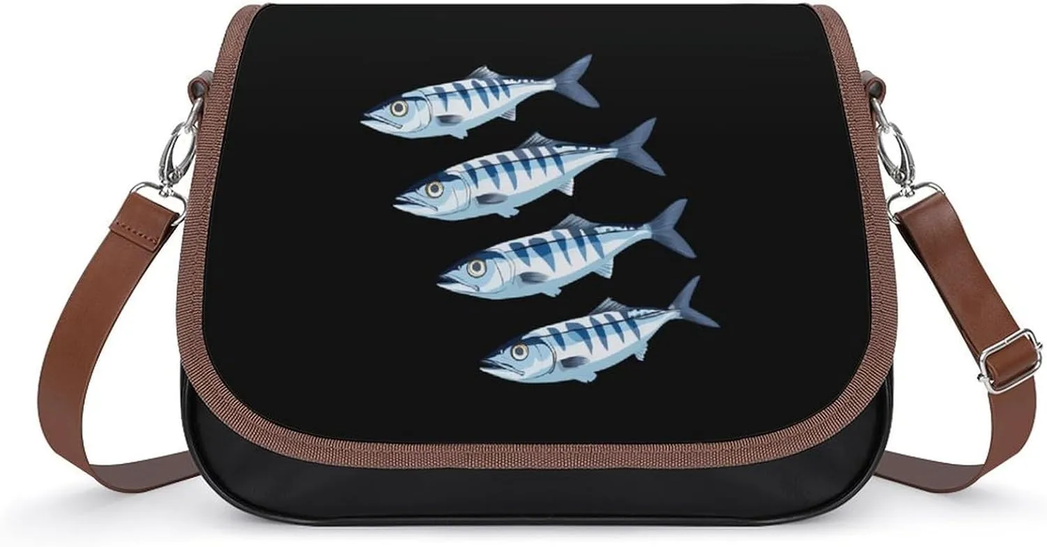 4 Mackerel Fish Fashion Crossbody Bags Purses for Women Funny Printing Shoulder Handbags Bag