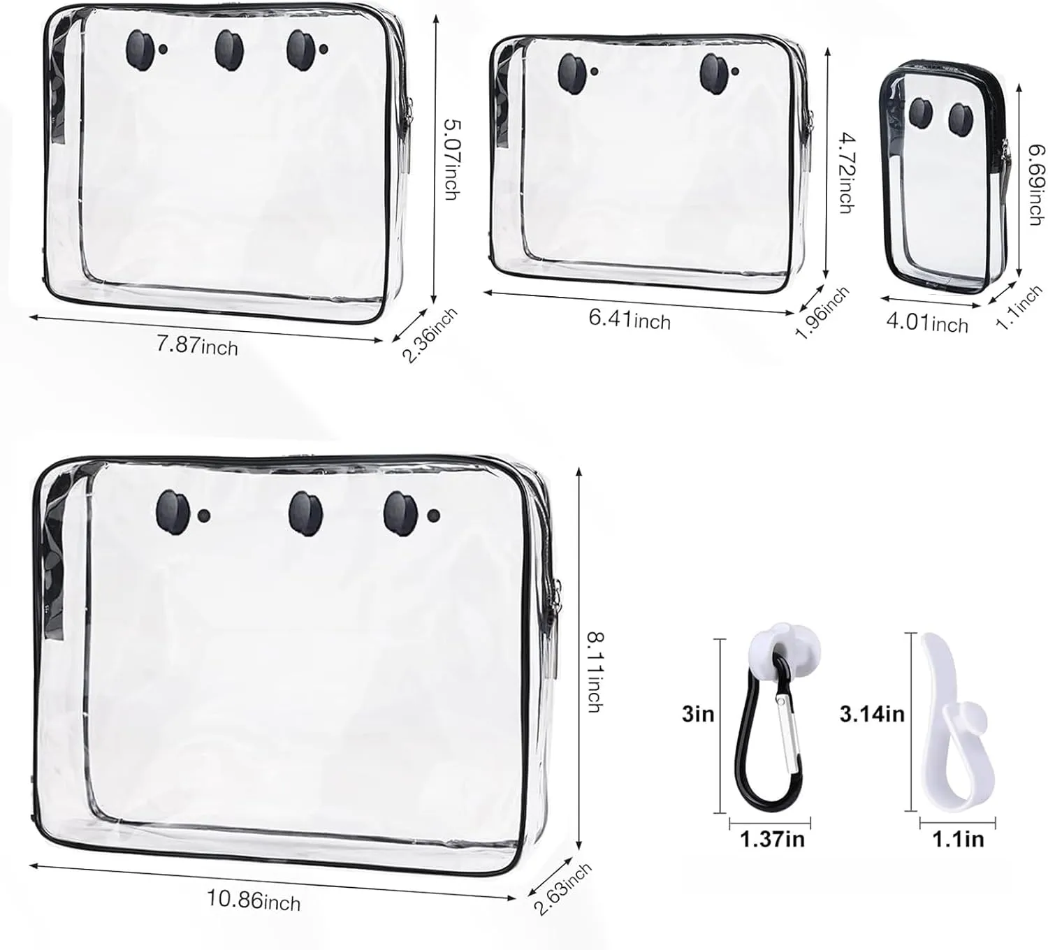 4 Packs Clear White Beach Tote Bag Accessories Compatible with Insert Bag Travel Cellphone Makeup Clean Toiletry Brush Organizer Cosmetic Divider Storage Inner Pouch