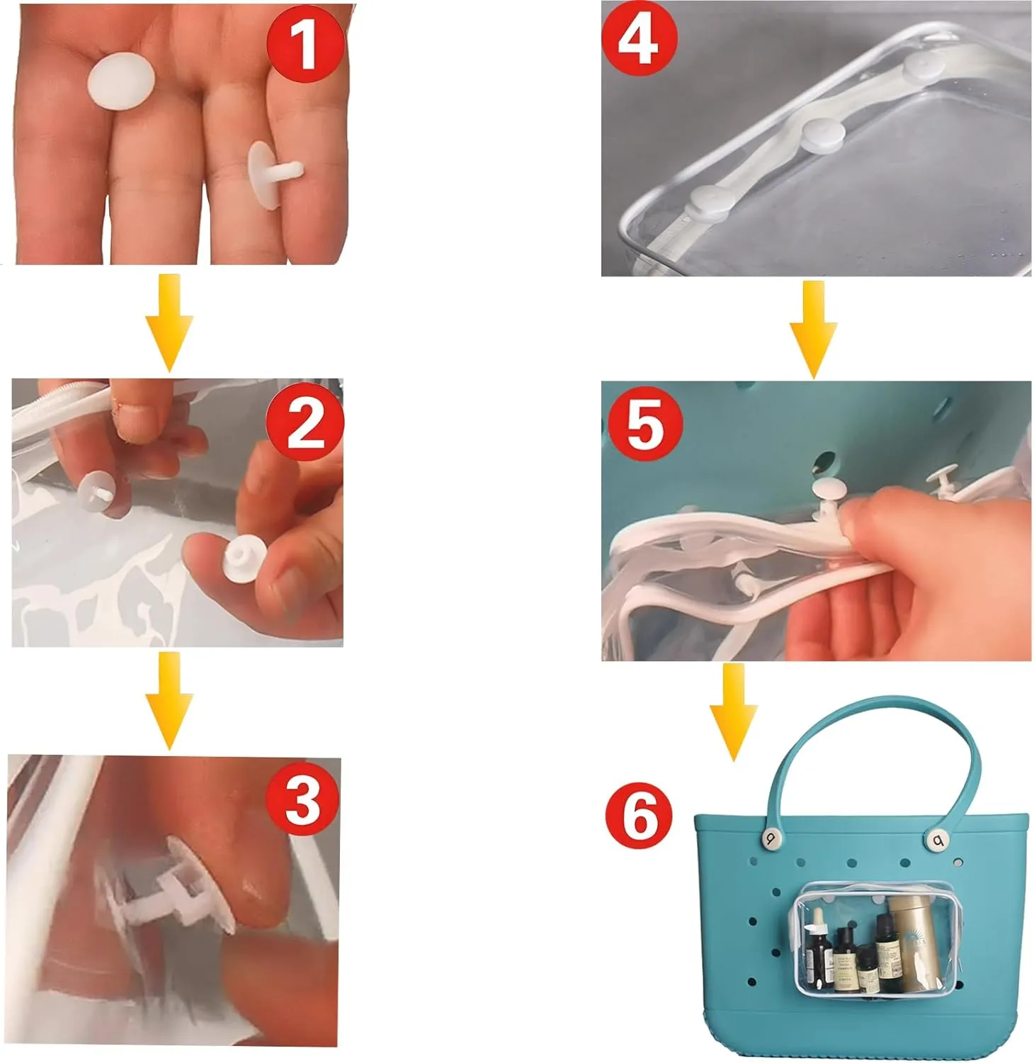 4 Packs Clear White Beach Tote Bag Accessories Compatible with Insert Bag Travel Cellphone Makeup Clean Toiletry Brush Organizer Cosmetic Divider Storage Inner Pouch