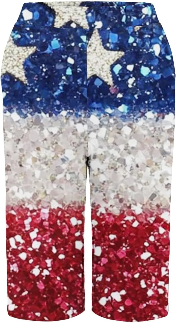 4th of July Bermuda Linen Shorts for Women Wide Leg Knee Length Long Shorts Summer Loose American Flag Printed Pants