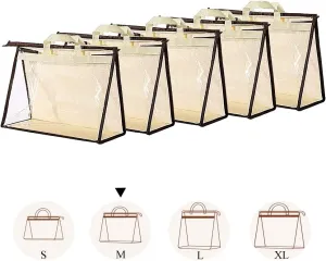 5 PCS Hanging Handbag Storage Organizer Non-Woven Transparent Dust-proof Homewares Purse Wallet Closet Storage Bag with Zipper and Handle (M)