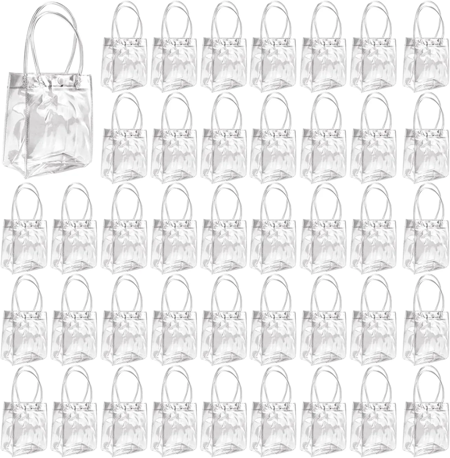 50 Pcs Plastic Gift Bags with Handle Reusable PVC Gift Wrap Tote Bags for Bachelorette Bridesmaid Wedding Birthday Baby Shower Party Favor(5.9X4.9X2.5inches)