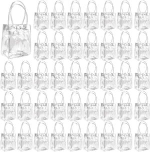50 Pcs Plastic Gift Bags with Handle Reusable PVC Gift Wrap Tote Bags for Bachelorette Bridesmaid Wedding Birthday Baby Shower Party Favor(5.9X4.9X2.5inches)