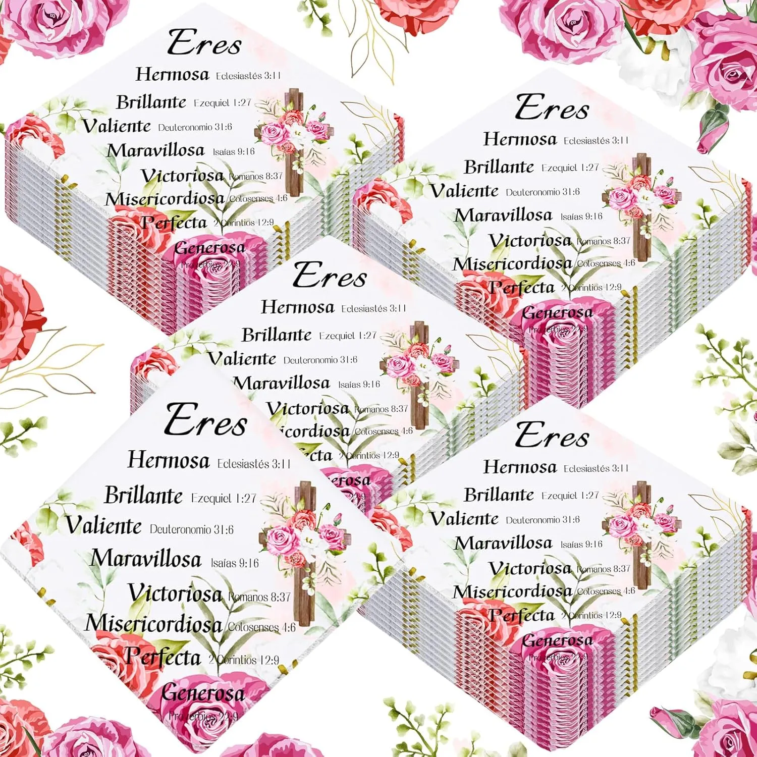 50 Pcs Spanish Handkerchiefs for Women Christian Gifts Soft Floral Print Religious Gifts Inspirational Religious Gifts Bible Verse Gifts God Thinks of You for Mom Sister Friend Ladies