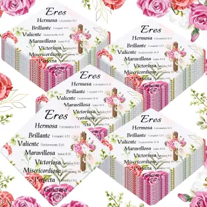 50 Pcs Spanish Handkerchiefs for Women Christian Gifts Soft Floral Print Religious Gifts Inspirational Religious Gifts Bible Verse Gifts God Thinks of You for Mom Sister Friend Ladies