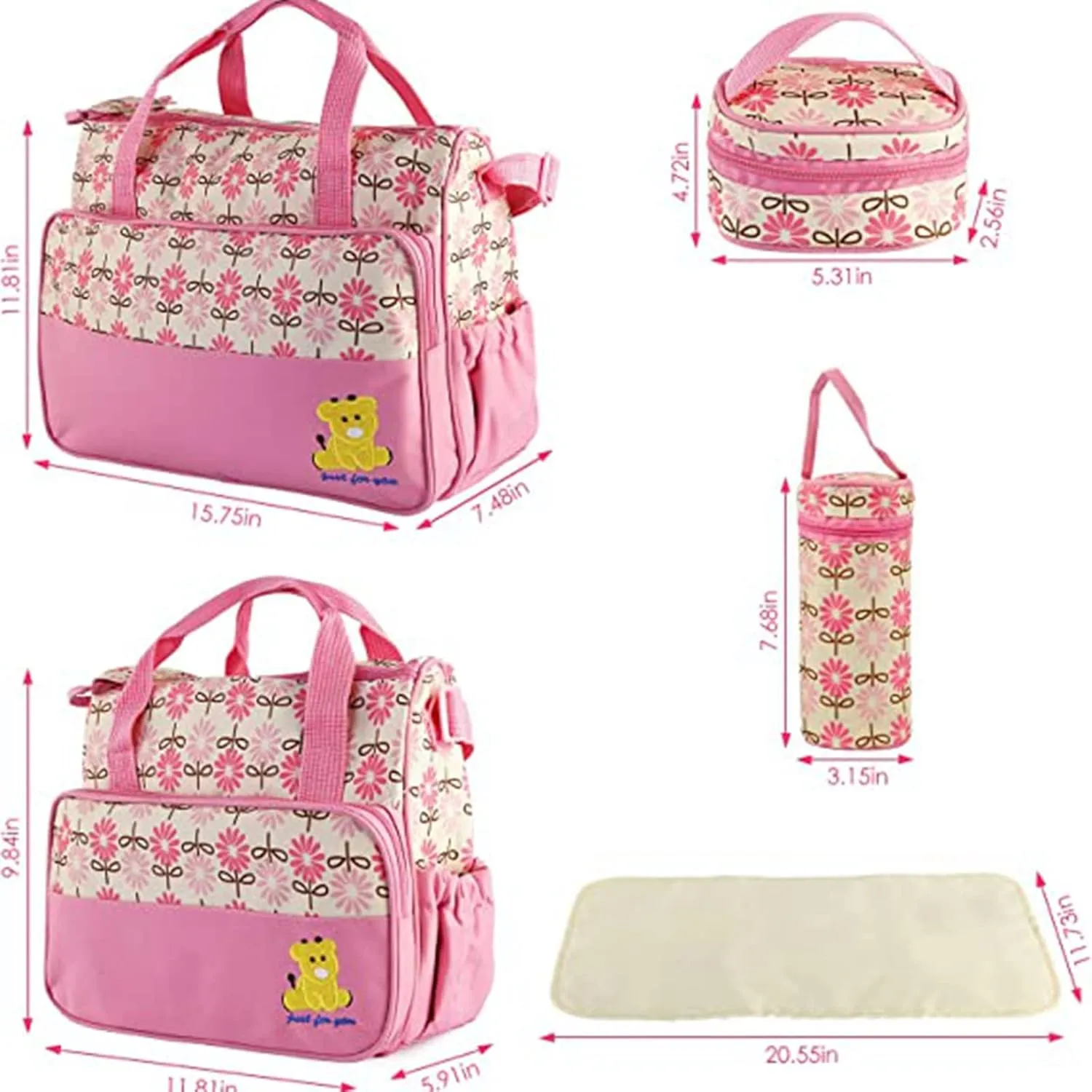5PCS Baby Nappy Diaper Bags Set Mummy Diaper Shoulder Bags