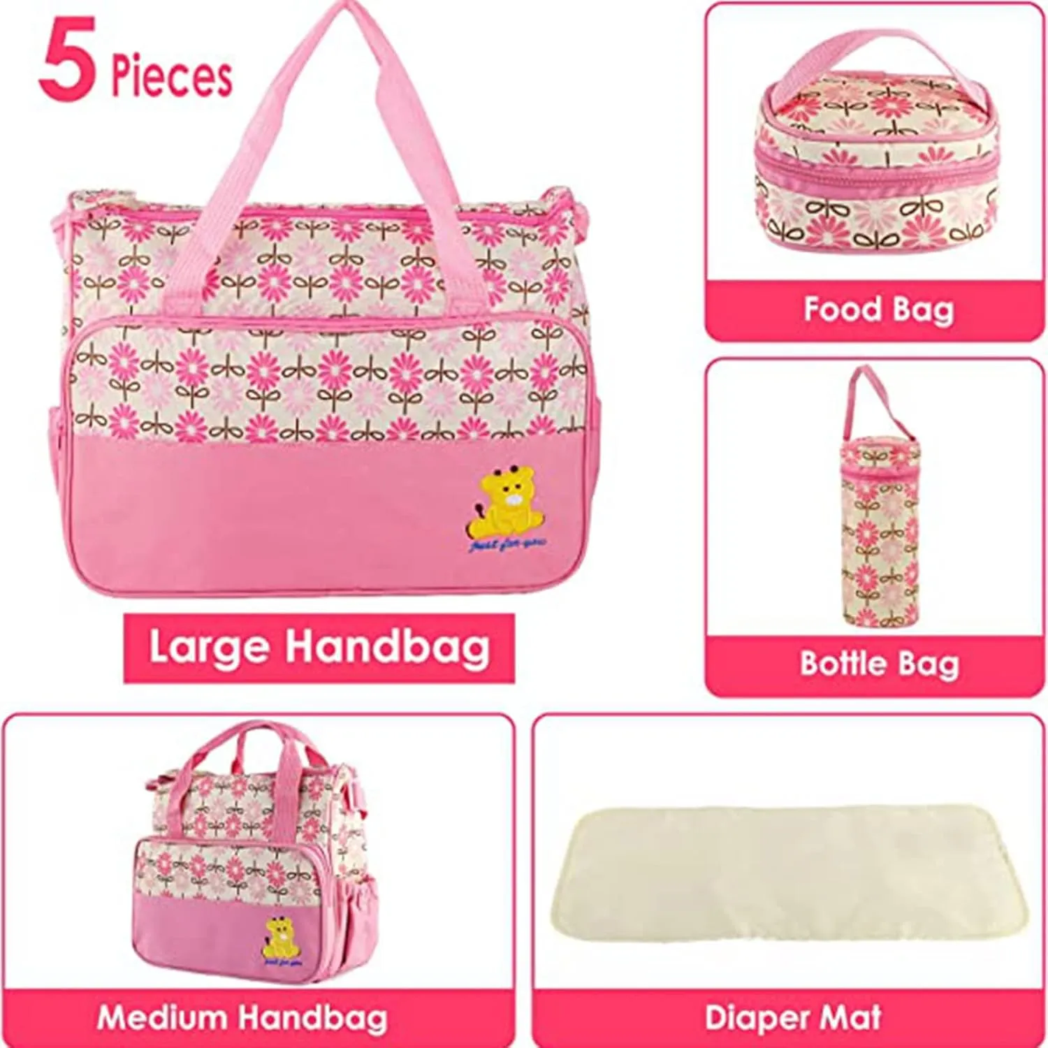 5PCS Baby Nappy Diaper Bags Set Mummy Diaper Shoulder Bags