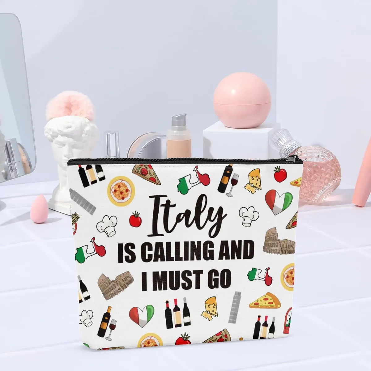 6PCS Italy Makeup Bag Italy Themed Girls Trip Gifts Favors for Women Italy Travel Gifts for Italy Travel Lover Traveler Her Italy Is Calling And I Must Go Travel Cosmetic Bag