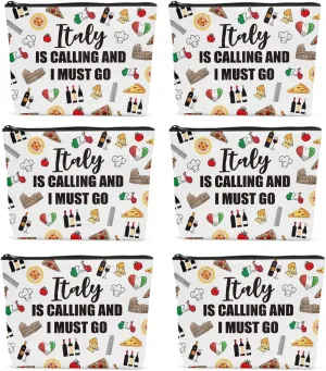 6PCS Italy Makeup Bag Italy Themed Girls Trip Gifts Favors for Women Italy Travel Gifts for Italy Travel Lover Traveler Her Italy Is Calling And I Must Go Travel Cosmetic Bag