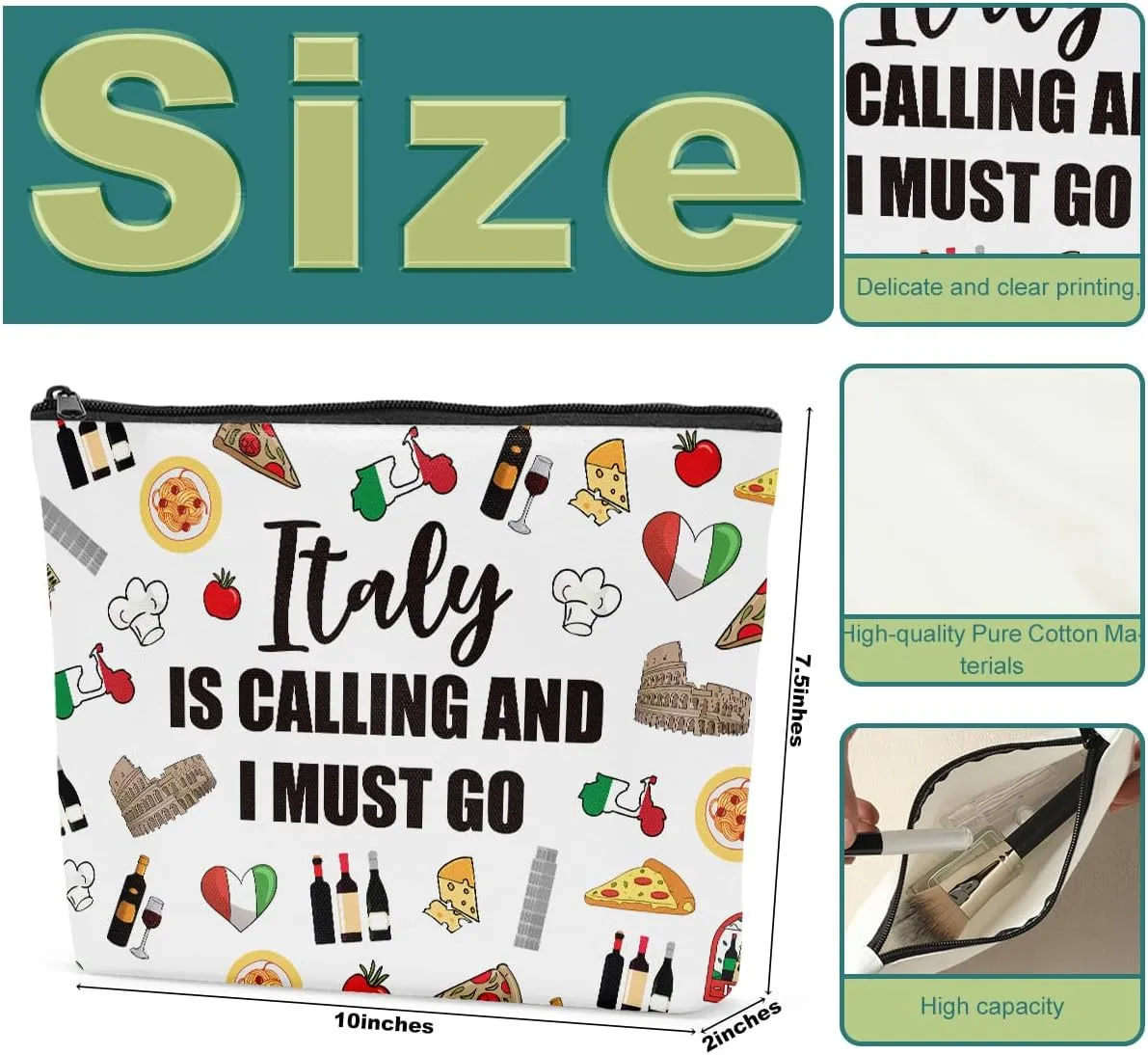 6PCS Italy Makeup Bag Italy Themed Girls Trip Gifts Favors for Women Italy Travel Gifts for Italy Travel Lover Traveler Her Italy Is Calling And I Must Go Travel Cosmetic Bag
