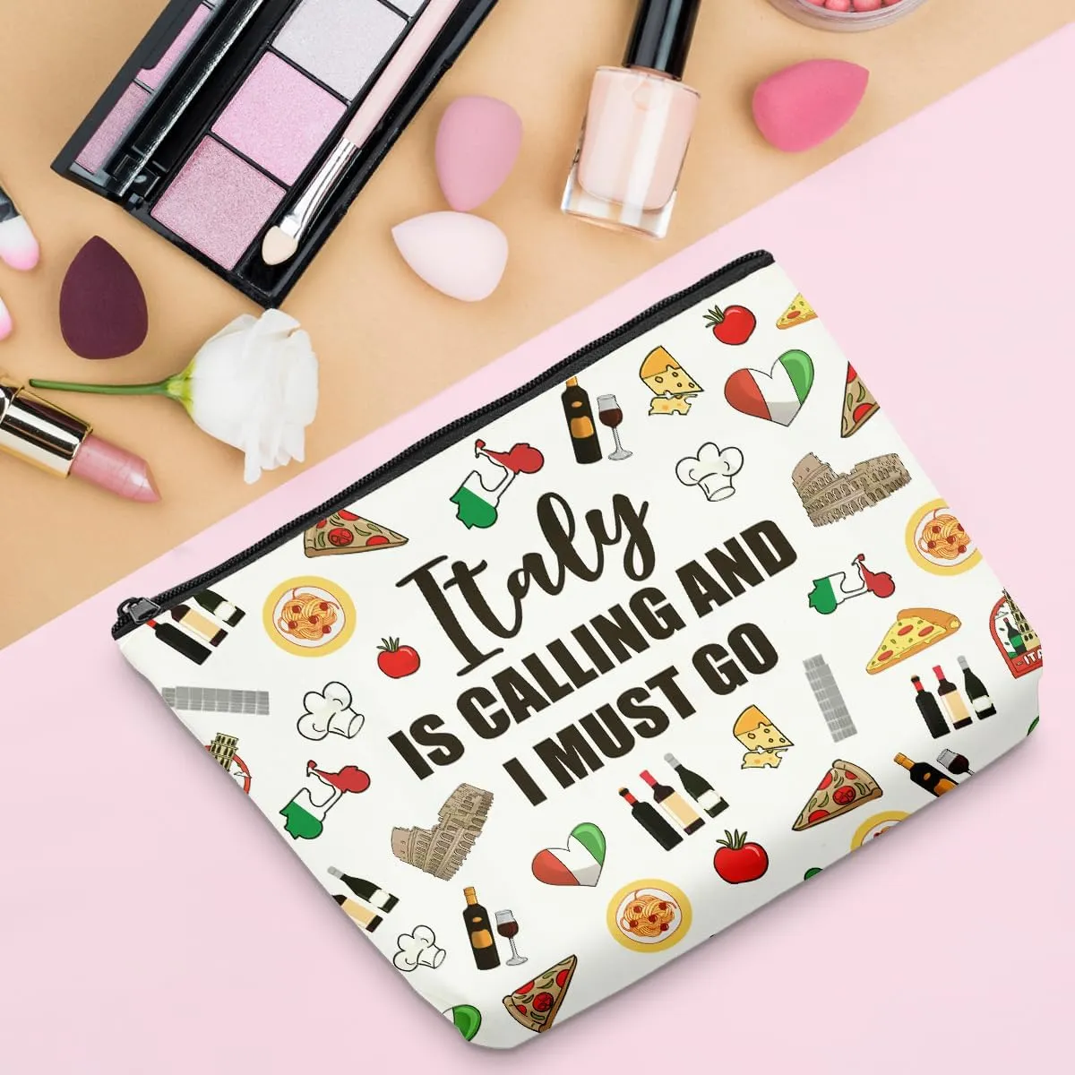 6PCS Italy Makeup Bag Italy Themed Girls Trip Gifts Favors for Women Italy Travel Gifts for Italy Travel Lover Traveler Her Italy Is Calling And I Must Go Travel Cosmetic Bag