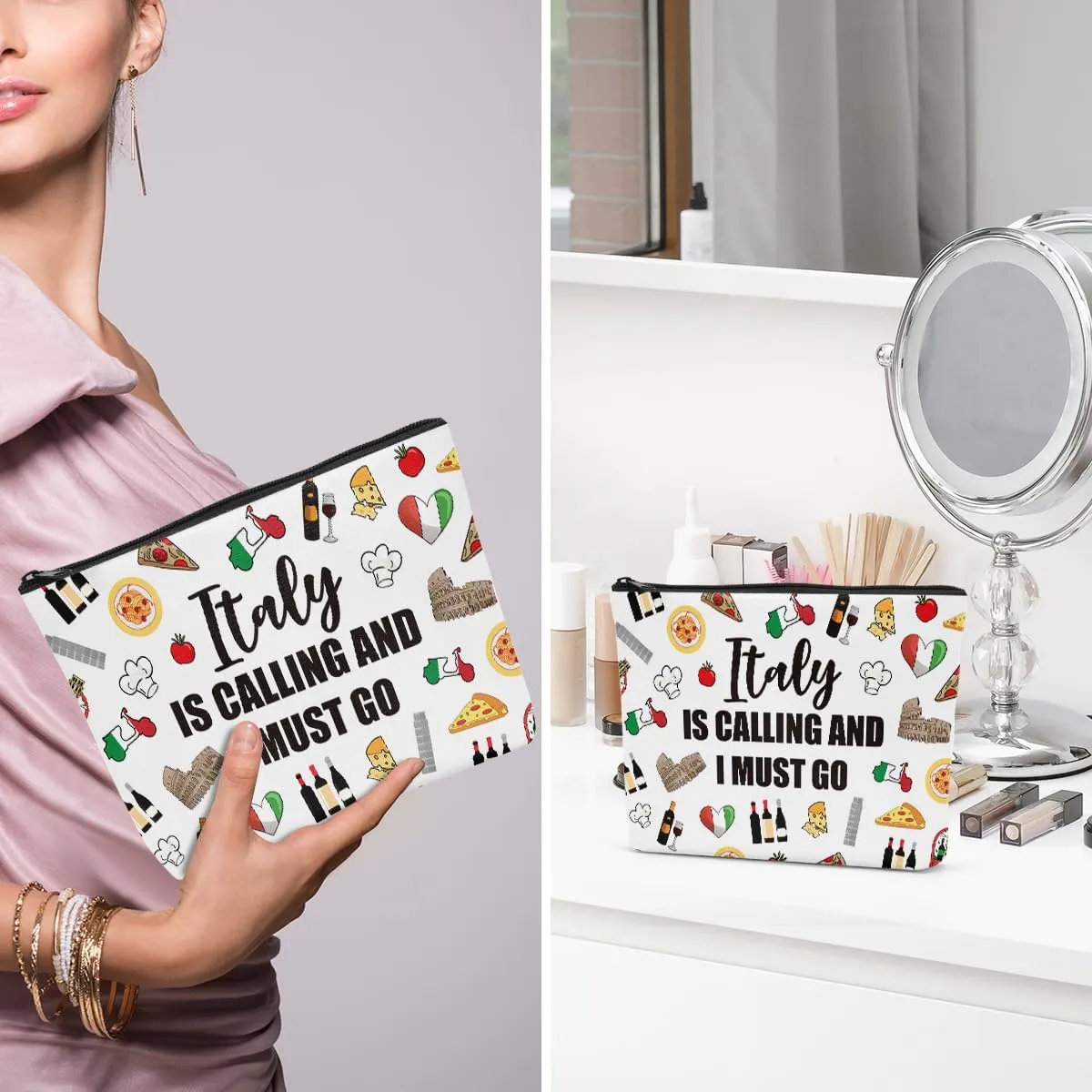 6PCS Italy Makeup Bag Italy Themed Girls Trip Gifts Favors for Women Italy Travel Gifts for Italy Travel Lover Traveler Her Italy Is Calling And I Must Go Travel Cosmetic Bag