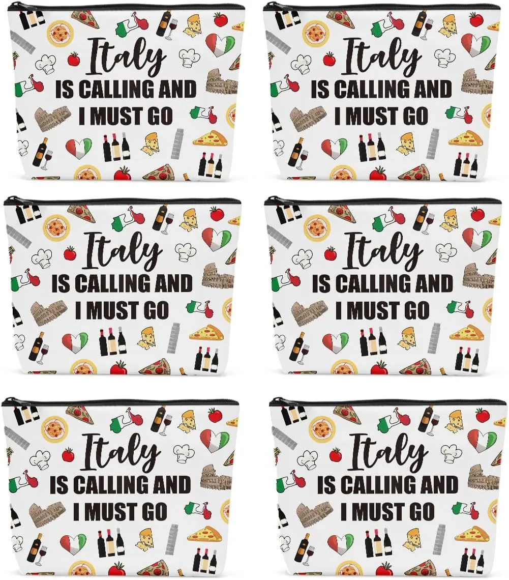 6PCS Italy Makeup Bag Italy Themed Girls Trip Gifts Favors for Women Italy Travel Gifts for Italy Travel Lover Traveler Her Italy Is Calling And I Must Go Travel Cosmetic Bag