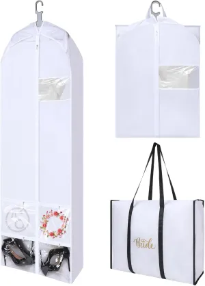 70" Oxford Foldable Wedding Dress Garment Bag Bride Tote Bag 4 Pockets Bride Gowns Bag for Prom Evening Dress
