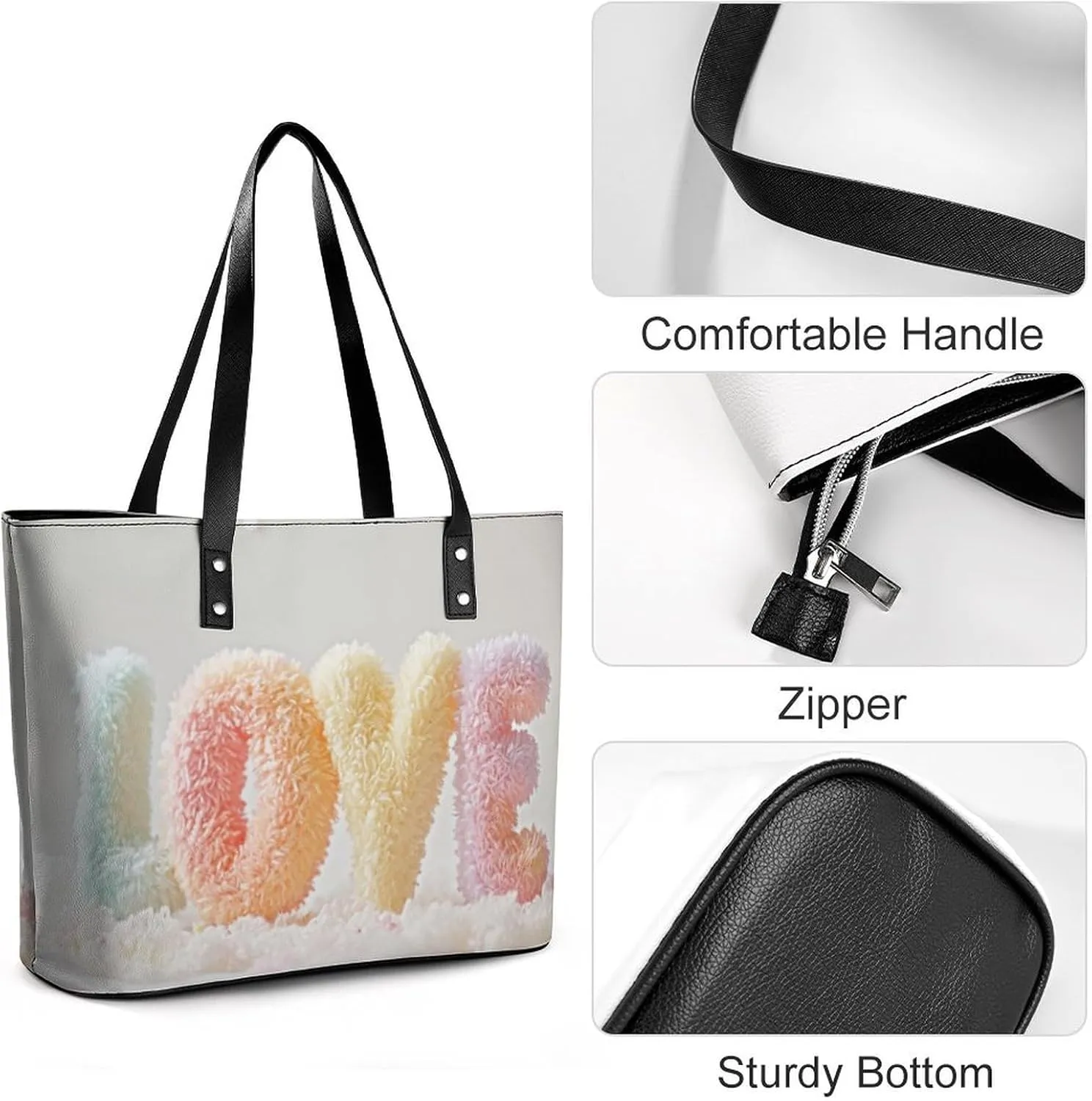 A White Heart-shaped Hole Torn Out in The Middle Women Soft Leather Handbags Tote Purses Shoulder Bucket Bags