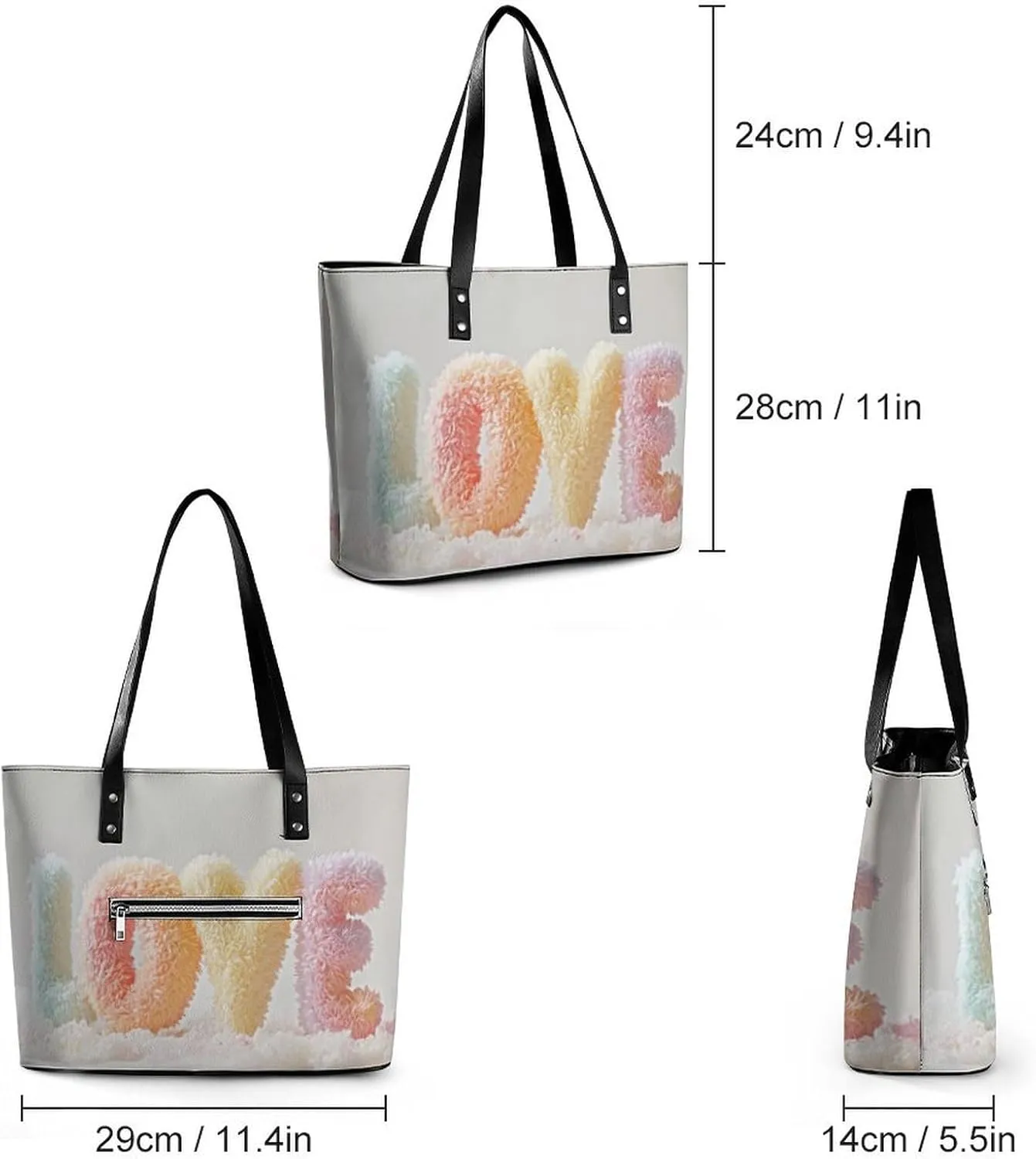 A White Heart-shaped Hole Torn Out in The Middle Women Soft Leather Handbags Tote Purses Shoulder Bucket Bags
