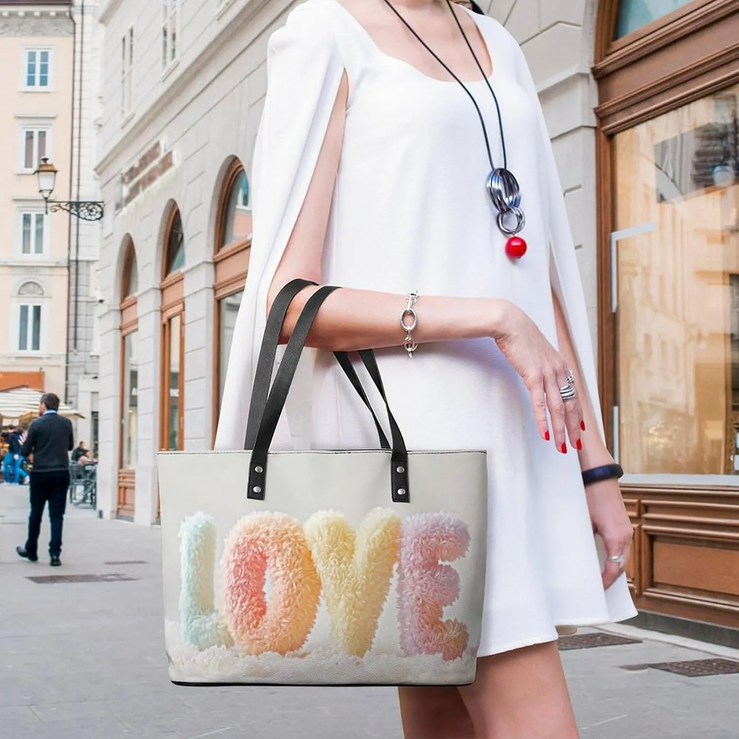 A White Heart-shaped Hole Torn Out in The Middle Women Soft Leather Handbags Tote Purses Shoulder Bucket Bags