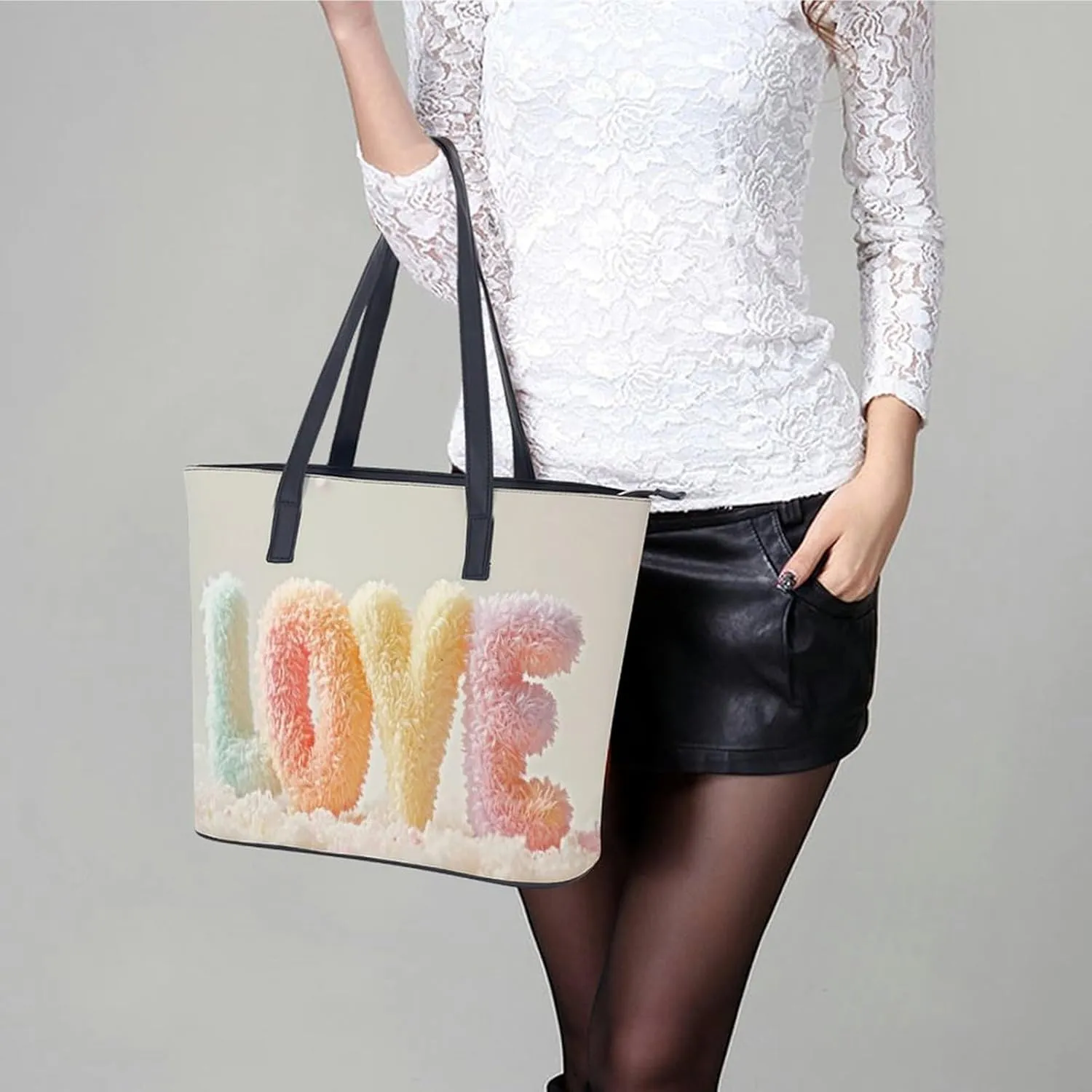 A White Heart-shaped Hole Torn Out in The Middle Women Soft Leather Handbags Tote Purses Shoulder Bucket Bags