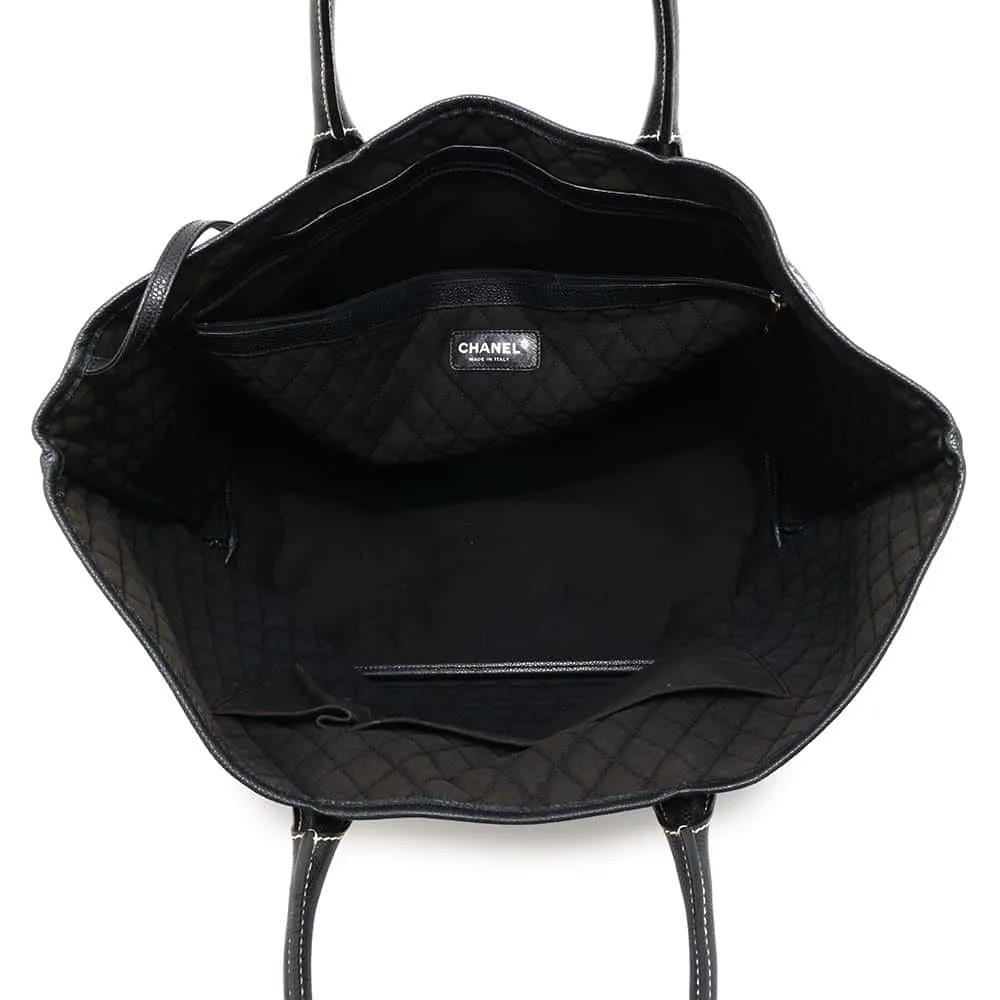 A36181 Best seller International returns CHANEL PVC Black Travel Coco's Leather Tote