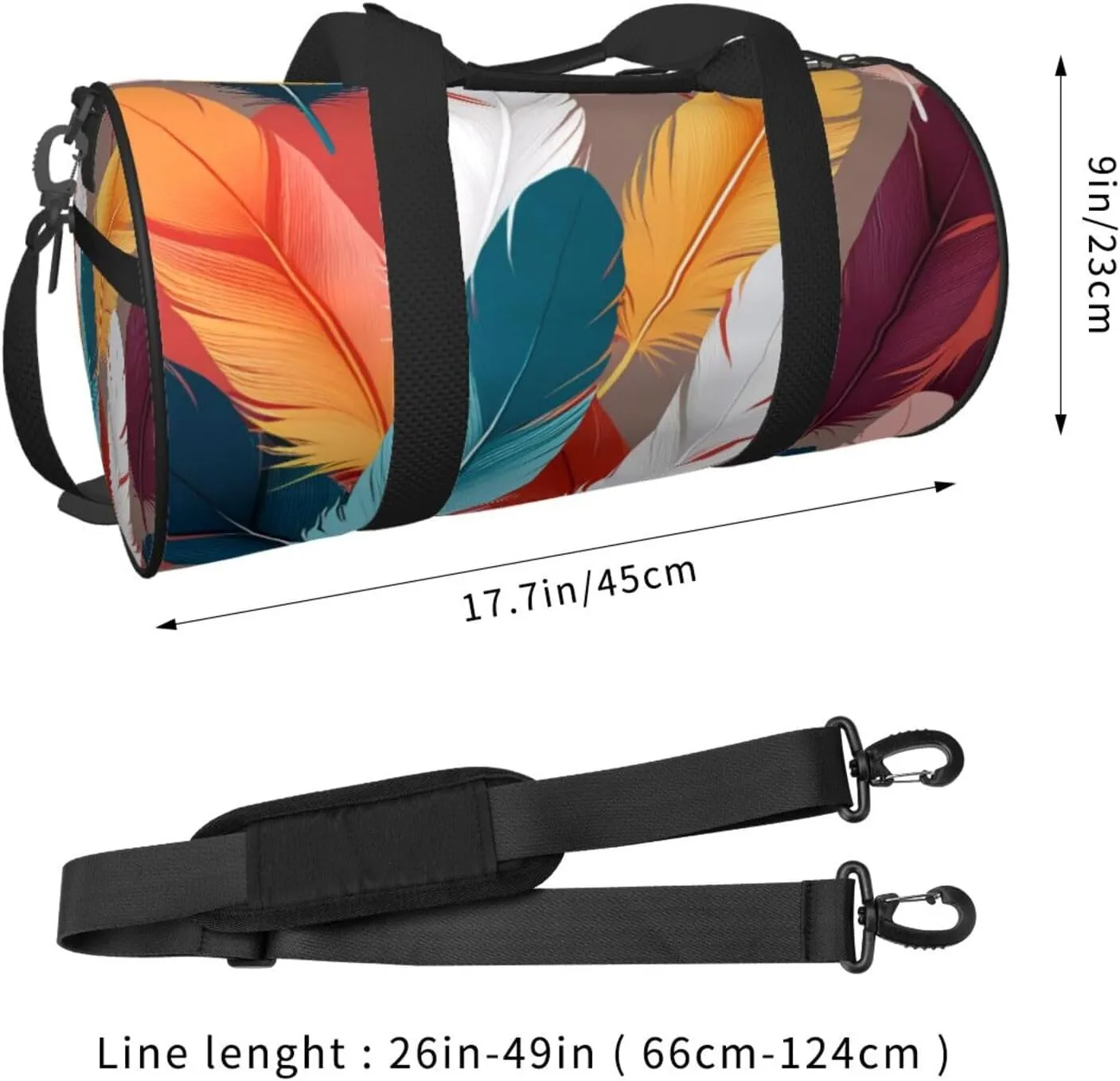 Abstract Feathers Printed Travel Bag,Round Personal Item Storage bag,Foldie Duffel Bag for Traveling Vacation,Fitness,Sports
