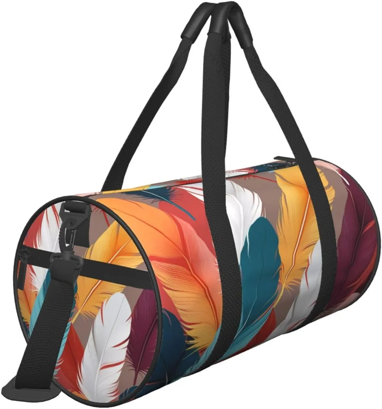 Abstract Feathers Printed Travel Bag,Round Personal Item Storage bag,Foldie Duffel Bag for Traveling Vacation,Fitness,Sports