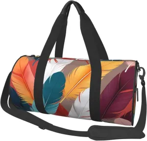 Abstract Feathers Printed Travel Bag,Round Personal Item Storage bag,Foldie Duffel Bag for Traveling Vacation,Fitness,Sports