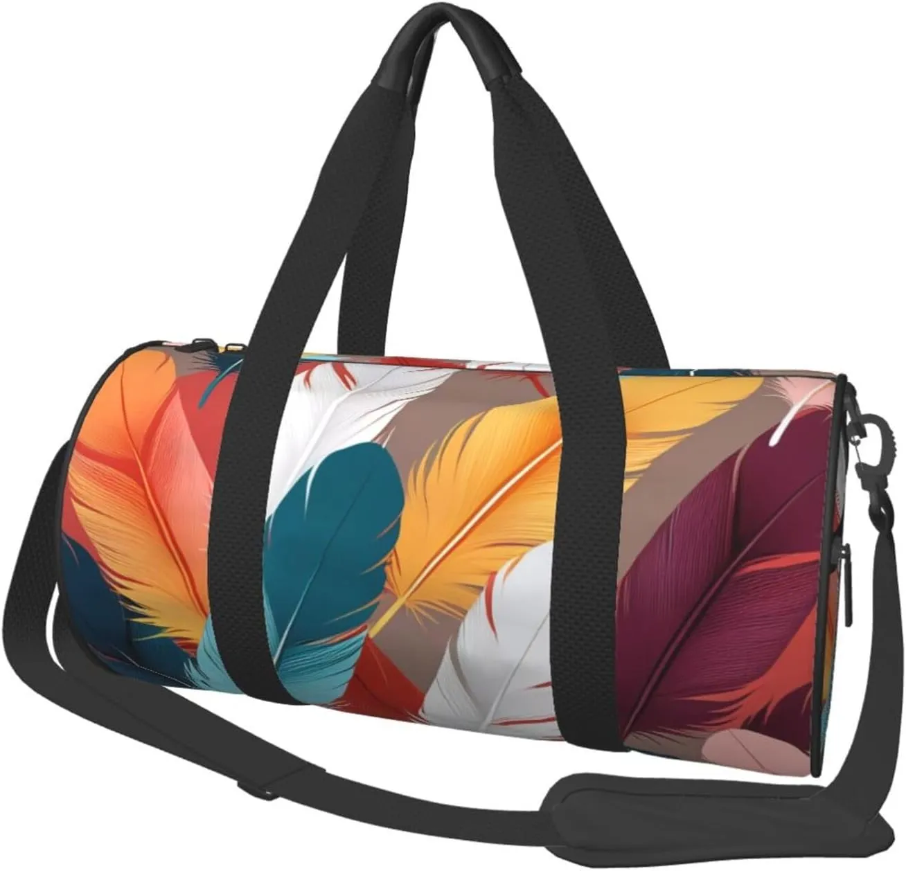 Abstract Feathers Printed Travel Bag,Round Personal Item Storage bag,Foldie Duffel Bag for Traveling Vacation,Fitness,Sports