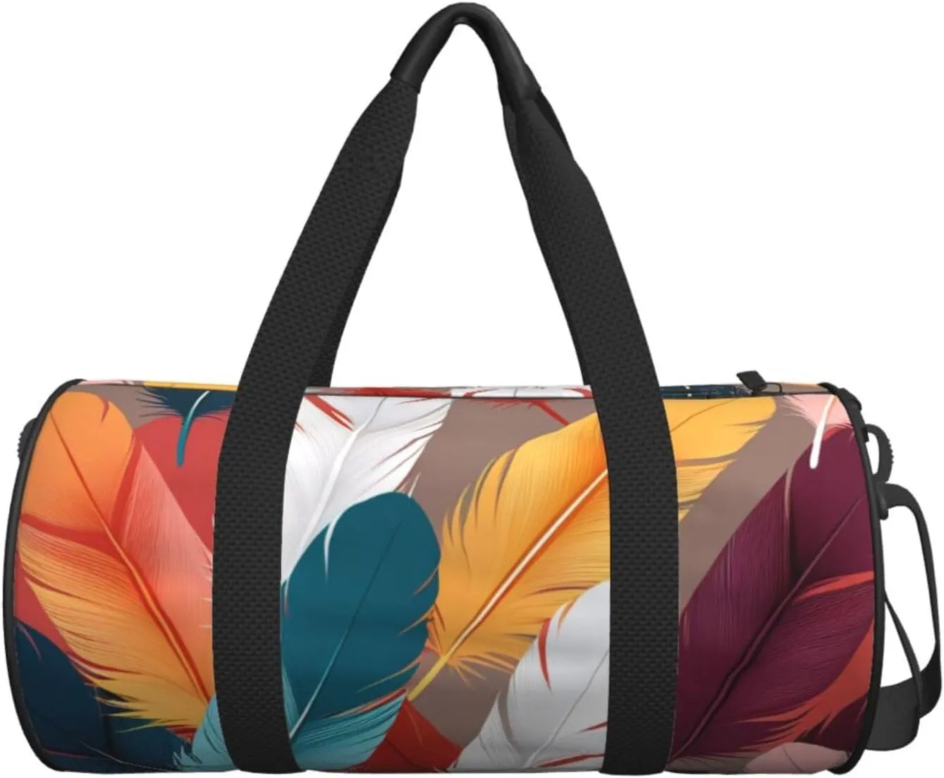 Abstract Feathers Printed Travel Bag,Round Personal Item Storage bag,Foldie Duffel Bag for Traveling Vacation,Fitness,Sports