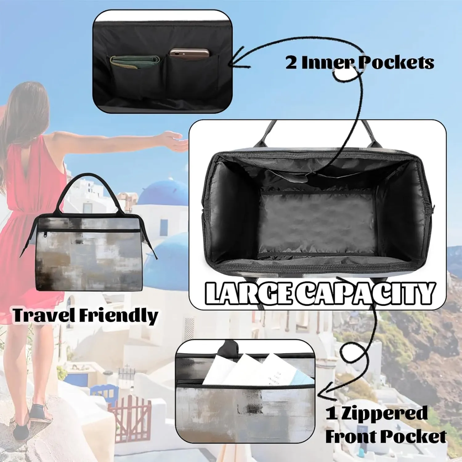Abstract Grey White Travel Duffel Bag Gym Tote Bag for Women Men Waterproof Weekend Overnight Bag Carry On Tote Luggage with Pocket Personal Item Bags Sports Bag fit Travel Sports Gym Yoga