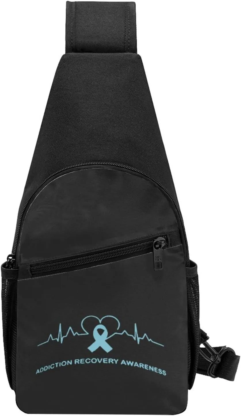 Addiction Recovery Awareness Heart Beat Chest Pack Leisure Shoulder Crossbody Chest Bag