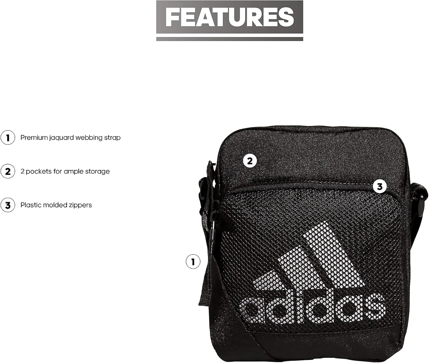 adidas Amplifier Festival Crossbody Bag, Black/White, One Size