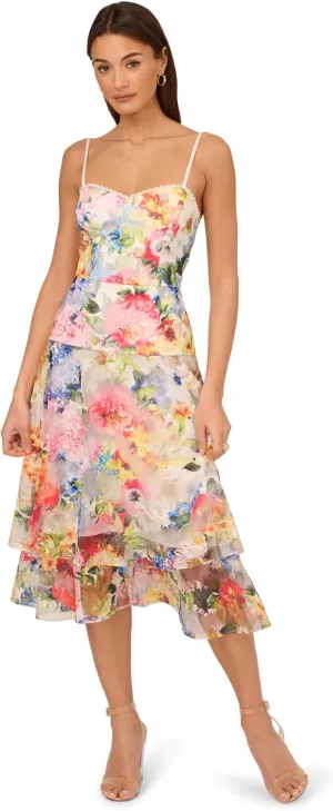 Adrianna Papell Women's Printed Embroidered Midi Dress