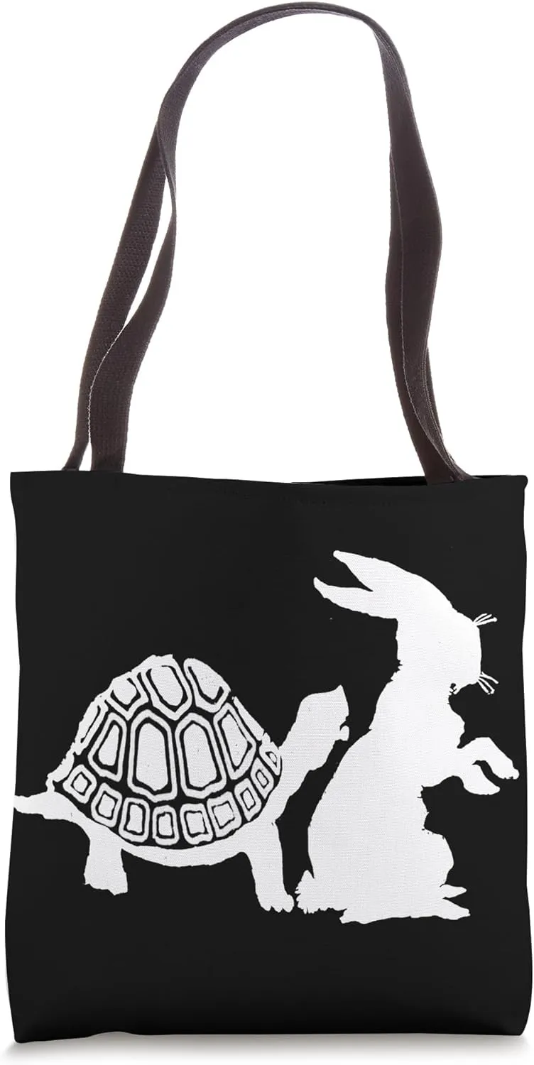 Aesop's Fables Tortoise and The Hare Silhouette Tote Bag